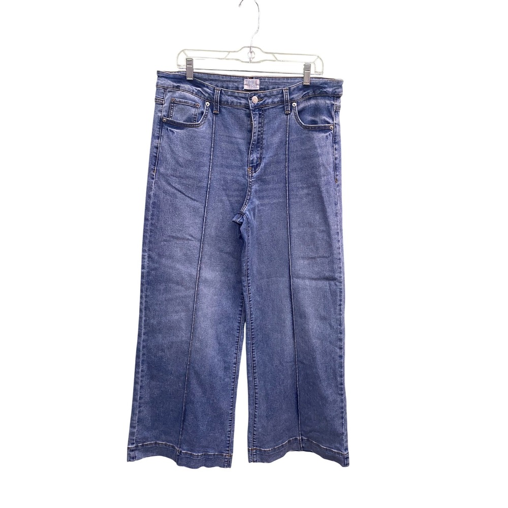 High Rise Wide Leg Jeans Women Blue Denim Front Seam Relaxed Fit 90s